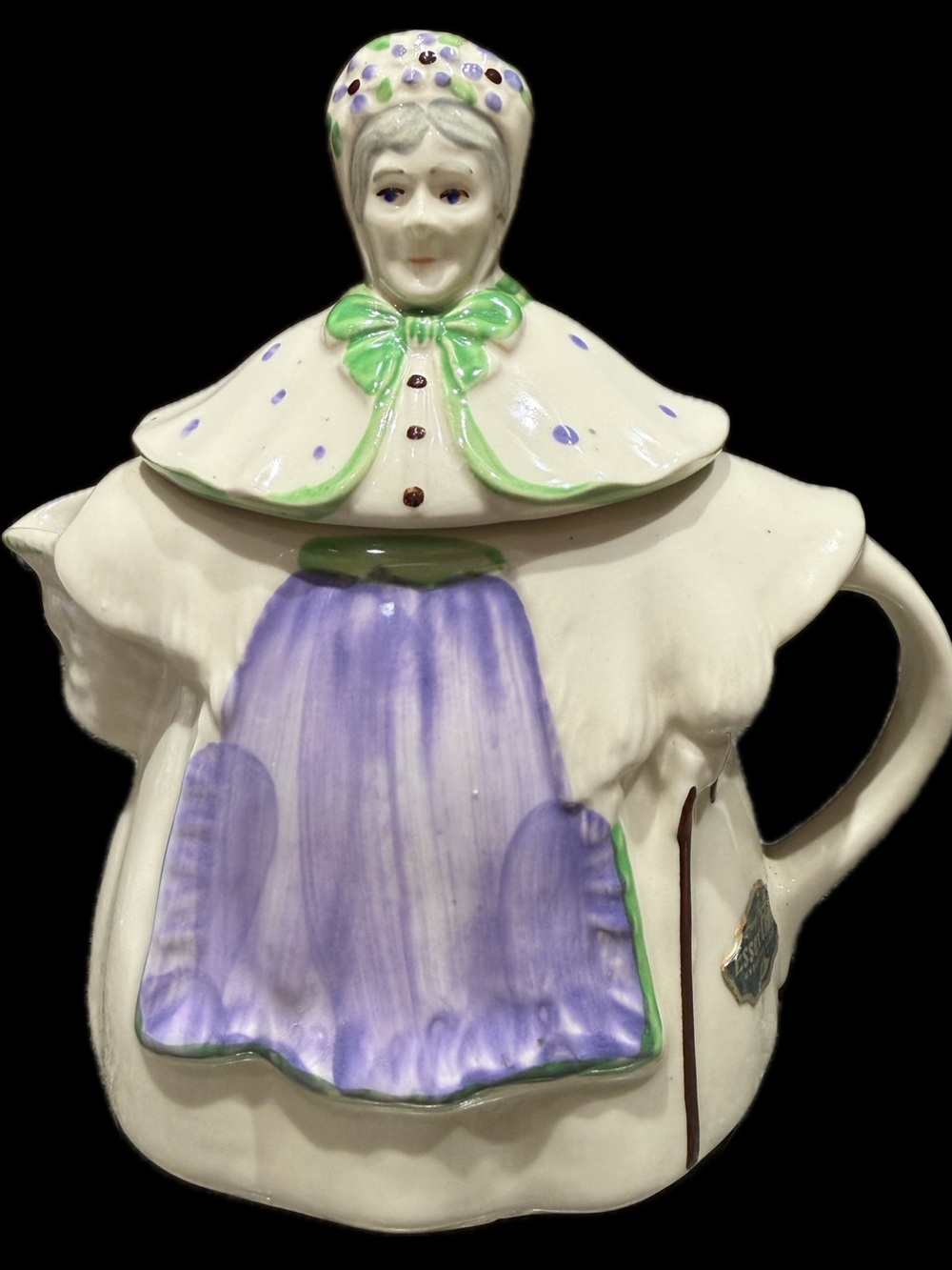 Vintage 1940s Shawnee Pottery "Granny Ann" Figural Teapot Essex China Foil Label